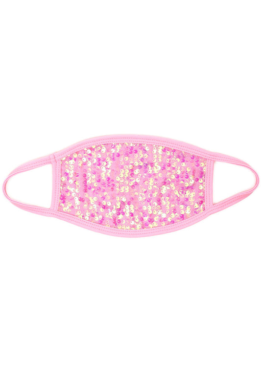BGlittz Wanda Sequin Dust Mask in pink with full shimmering pink sequins on breathable nylon rave festival face mask — front view