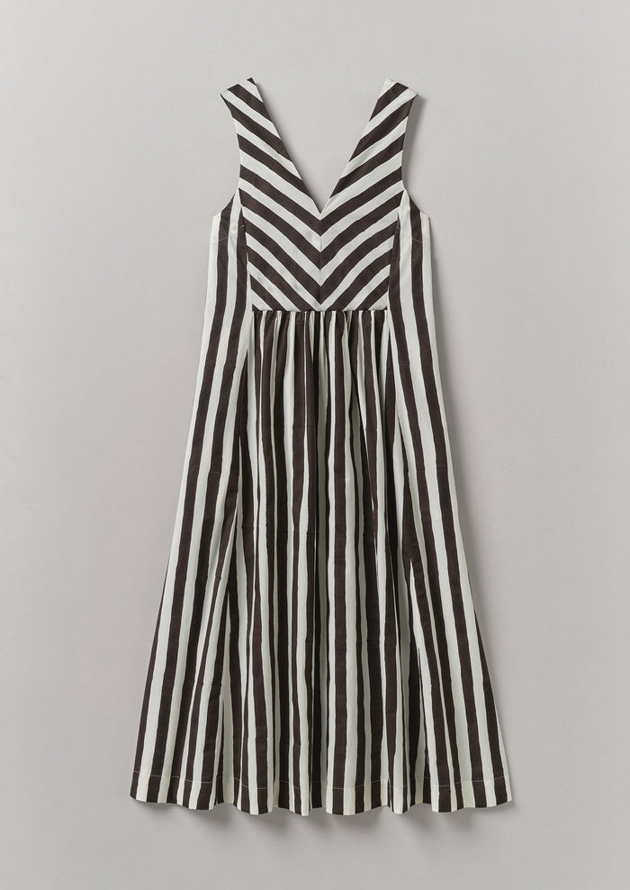 Wave Stripe Block Print Cotton Dress | Ecru/Chocolate