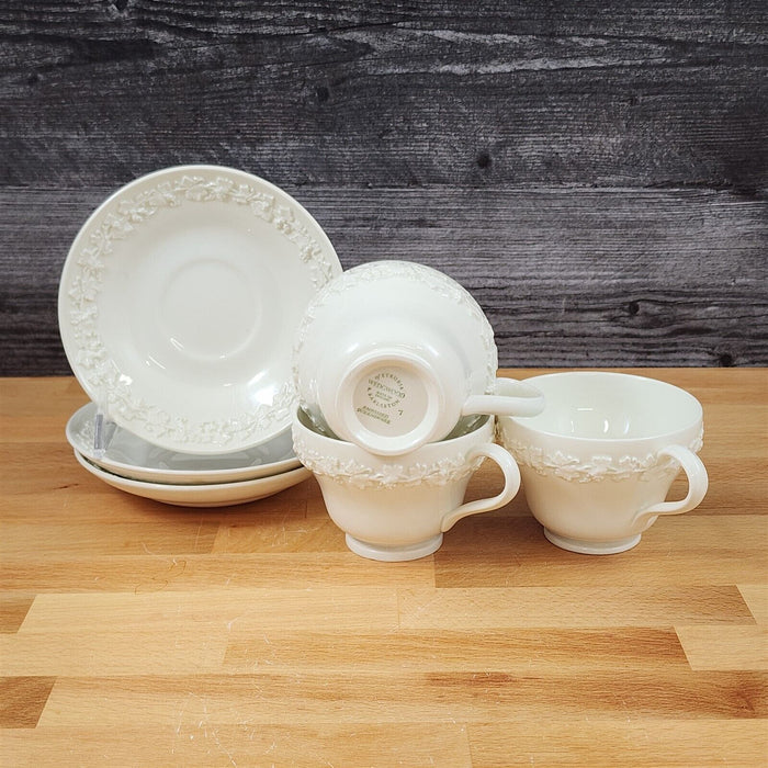 Wedgwood Cream Tea Cup & Saucer 3 Set Embossed Mug Queens Ware Etruria Barlaston