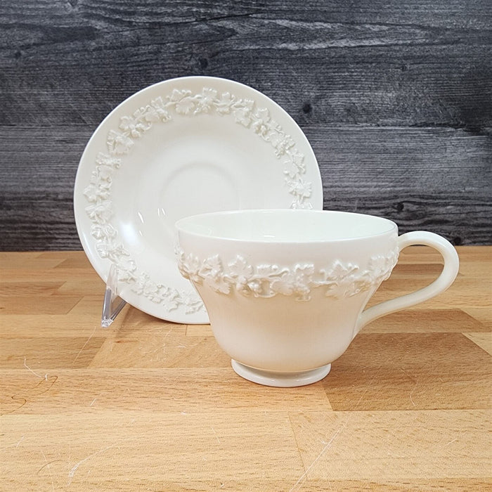 Wedgwood Cream Tea Cup & Saucer 3 Set Embossed Mug Queens Ware Etruria Barlaston