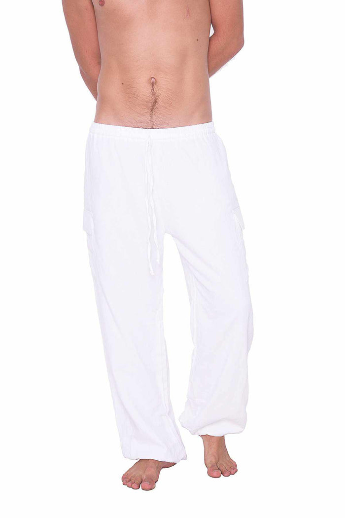 White Cotton Pants w/ Elastic Ankles - Lannaclothesdesign Shop
