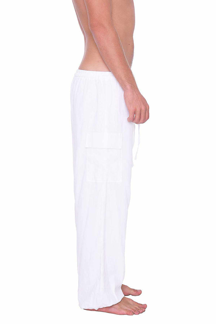 White Cotton Pants w/ Elastic Ankles - Lannaclothesdesign Shop