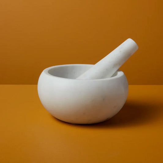 WHITE MARBLE MORTAR & PESTLE