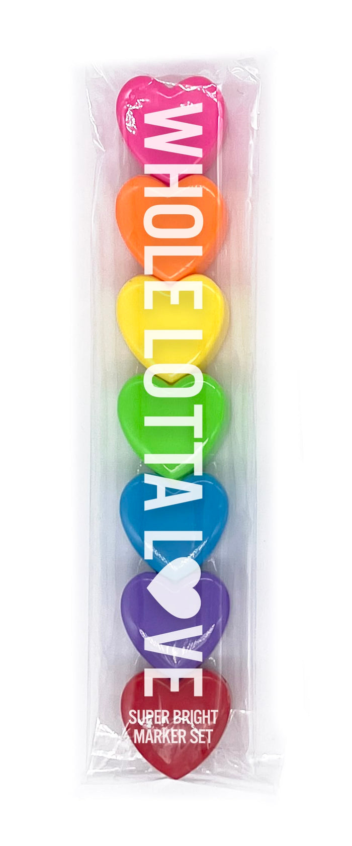 Set of colorful markers with 'Whole Lotta Love' text on a white background
