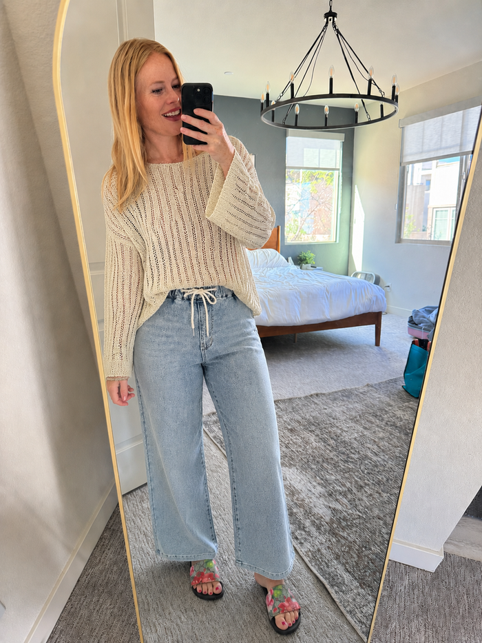 Wilhelmina Relaxed Elastic Waist Tie Jeans