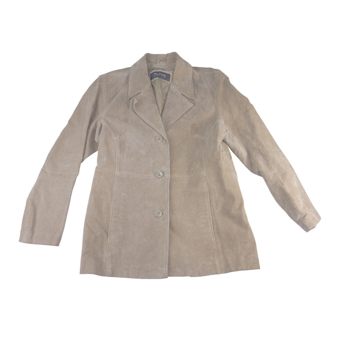 Wilsons Leather Tan Beige Suede Blazer Jacket 3 Button Professional Womens Med0