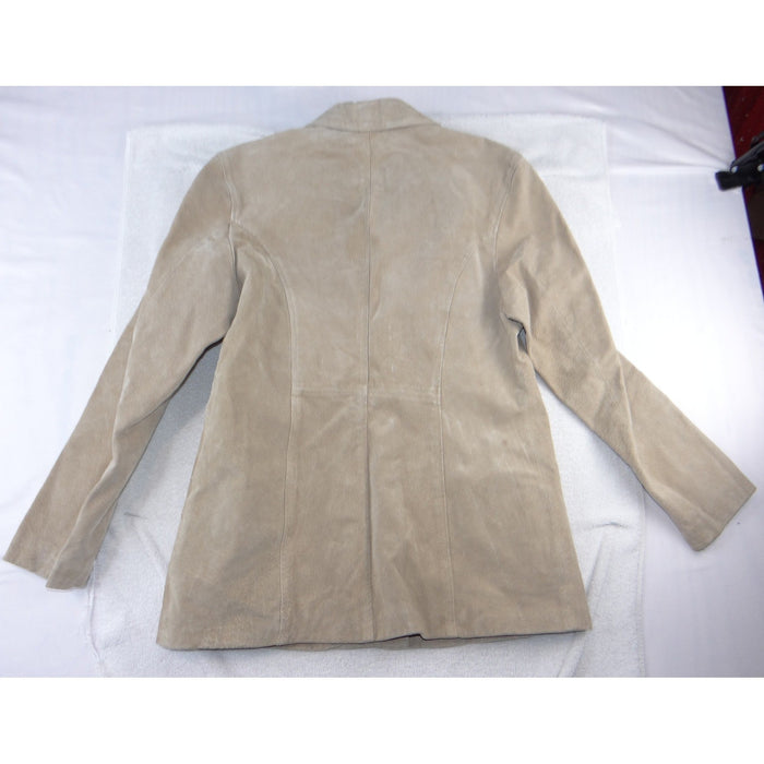 Wilsons Leather Tan Beige Suede Blazer Jacket 3 Button Professional Womens Med1