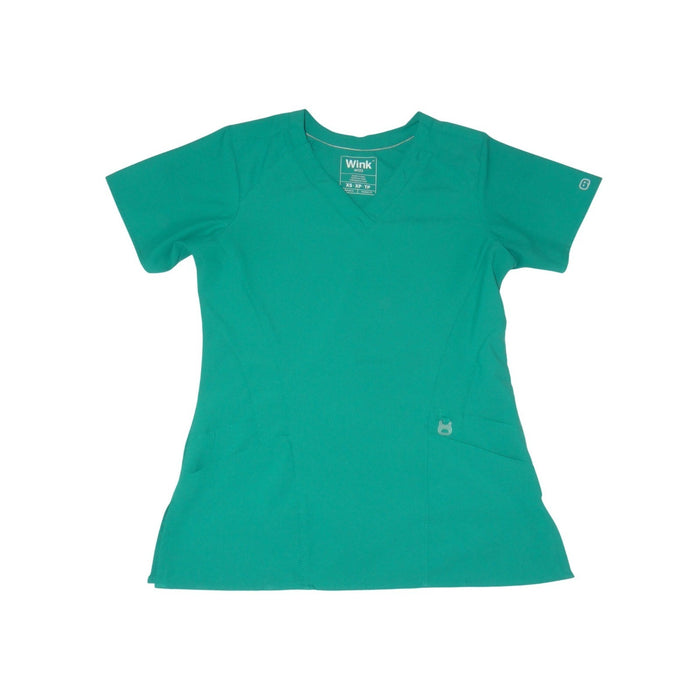 Wink W123 Women Scrub Top XS Teal Green V Neck Modern Fit Short Sleeve 33980