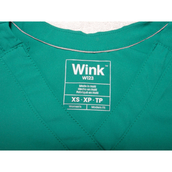 Wink W123 Women Scrub Top XS Teal Green V Neck Modern Fit Short Sleeve 33982