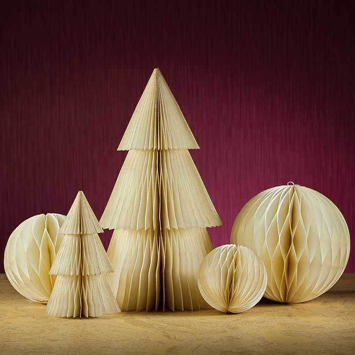 WISH PAPER  LARGE DECORATIVE BALL ORNAMENT - IVORY WITH GOLD GLITTER EDGES -
