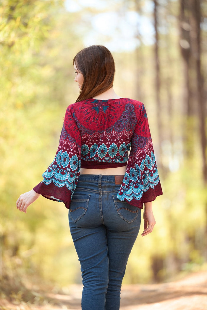 Women Boho Wrap Top - Casual Shirt - Lannaclothesdesign Shop