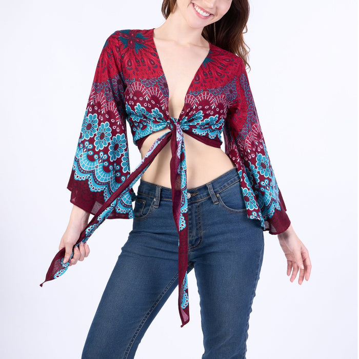 Women Boho Wrap Top - Casual Shirt - Lannaclothesdesign Shop