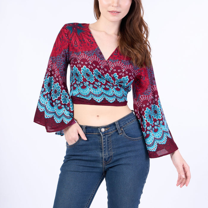 Women Boho Wrap Top - Casual Shirt - Lannaclothesdesign Shop