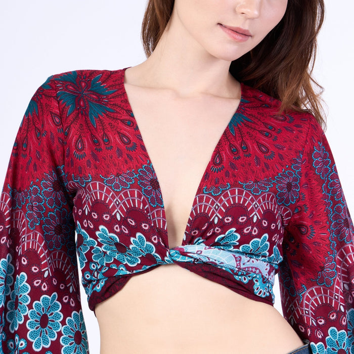 Women Boho Wrap Top - Casual Shirt - Lannaclothesdesign Shop