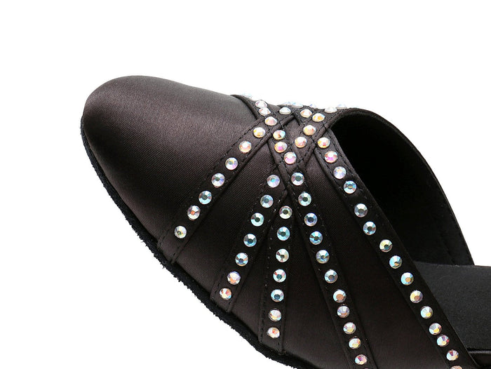 Women's Balck Satin Customized Heel Ballroom Dance Shoes