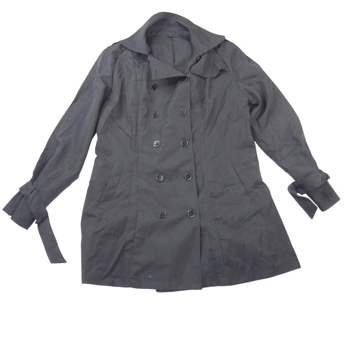 Womens Black Double Breasted Trench Coat XL Cuff Ties Mid Length Jacket0