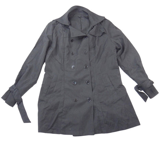 Womens Black Double Breasted Trench Coat XL Cuff Ties Mid Length Jacket0