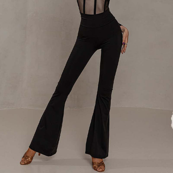 Women's Black High Waist Pants Latin Dance Wear Training Performance Pants