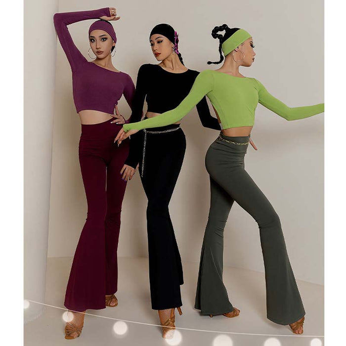 Women's Black High Waist Pants Latin Dance Wear Training Performance Pants