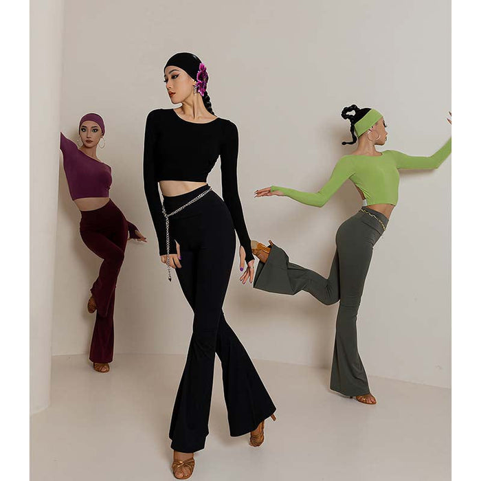 Women's Black High Waist Pants Latin Dance Wear Training Performance Pants