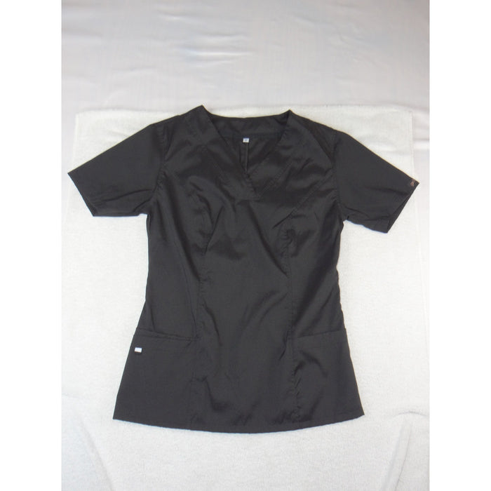 Womens Black V Neck Scrub Top Side Zip Short Sleeve Small 34210