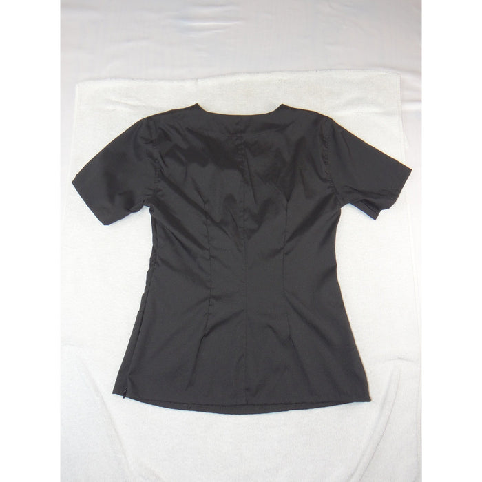 Womens Black V Neck Scrub Top Side Zip Short Sleeve Small 34211
