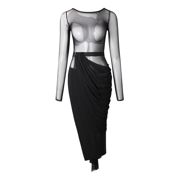 Women's Chinlon Splicing Latin Dance Dress Dance Wear Training Performance Dress