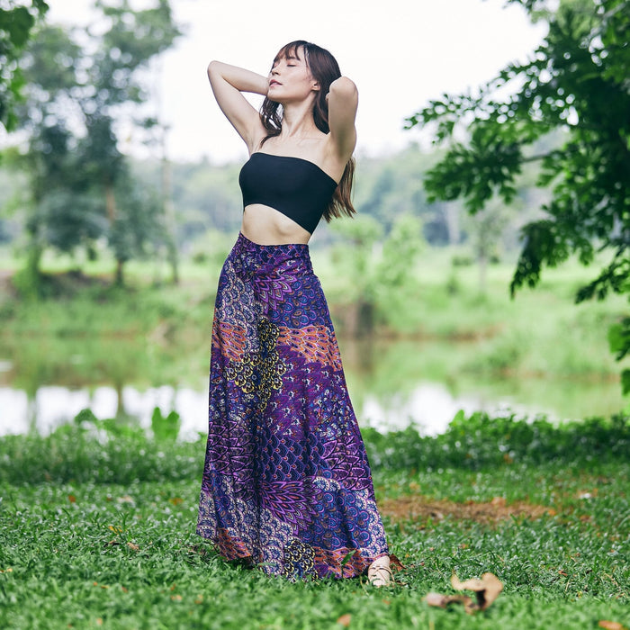Womens Colorful Peacock Palazzo Pants - Lannaclothesdesign Shop