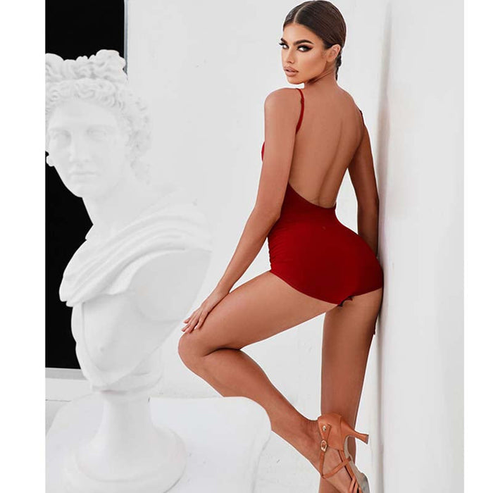 Women's Halter Backless Gymnastics Latin Dance Wear Bodysuit(Including Chest Pads)