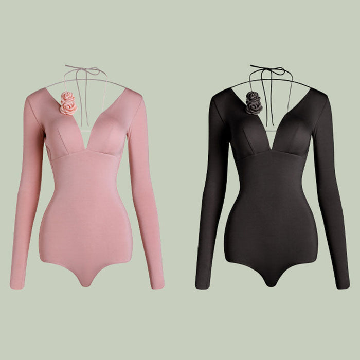 Women's Long Sleeve Flower Latin Dance Wear Dance Tops Bodysuit