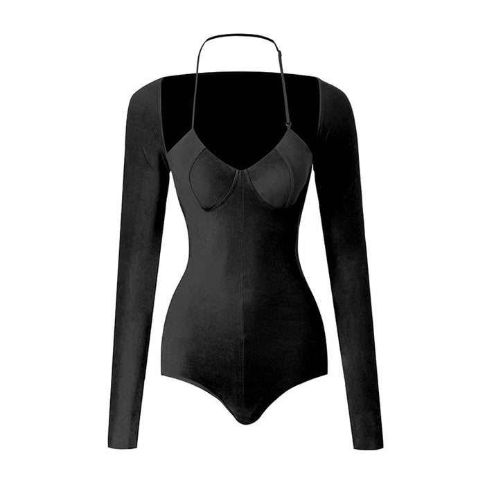Women's Milk Silk Long Sleeve Bodysuit Practice Dance Wear