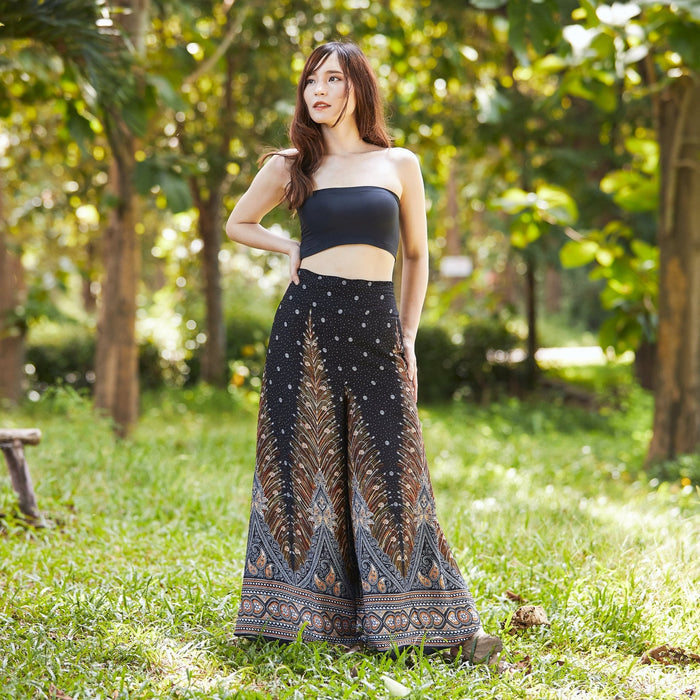 Womens Peacock Design Palazzo Pants - Lannaclothesdesign Shop