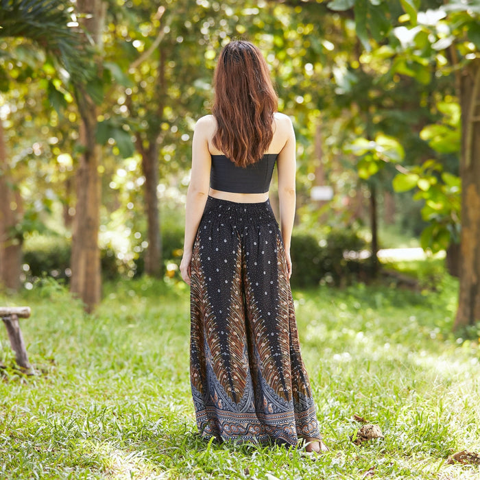 Womens Peacock Design Palazzo Pants - Lannaclothesdesign Shop
