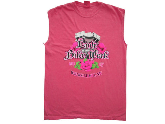 Women's Pink Sleeveless Muscle Tee   Love Bike Week 2017 Weirs Beach NH0