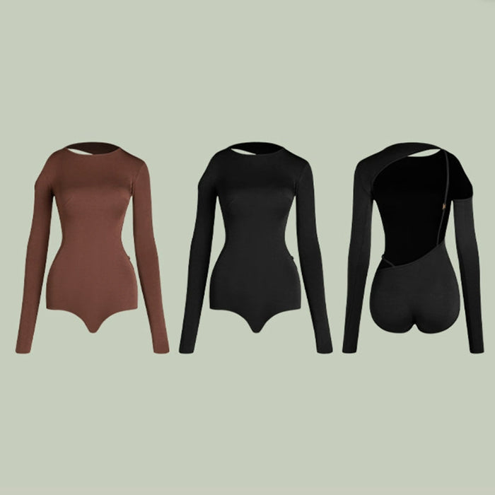 Women's Round Neck Long Sleeve Backless DanceWear Bodysuit Leotards