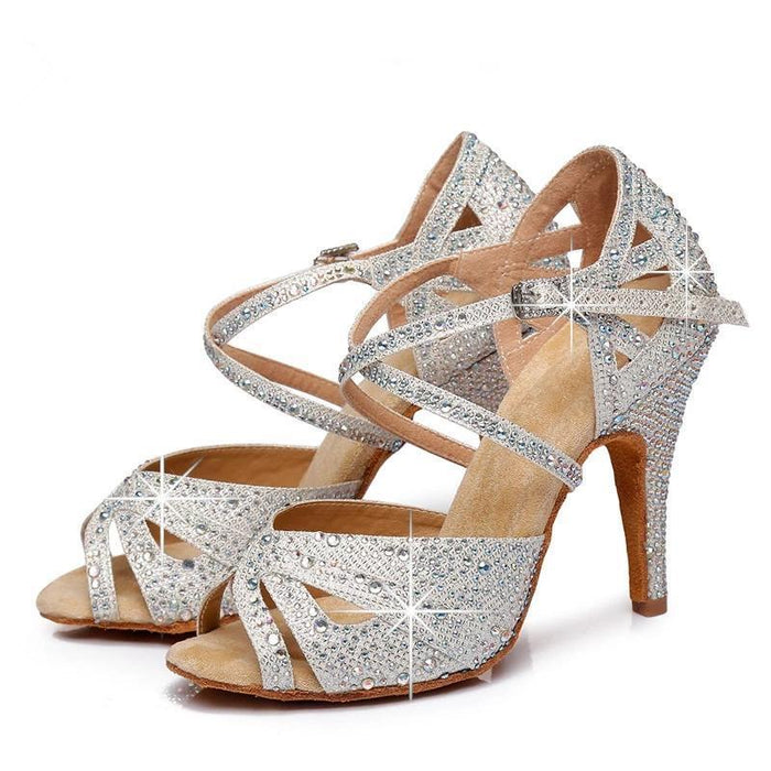 Women's Sparkling Glitter Customized Heel Salsa Latin Ballroom Dance Shoes