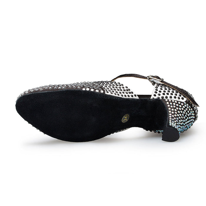 Women's T-Strap Satin Rhinestone Customized Heel Ballroom Dance Shoes Modern Shoes