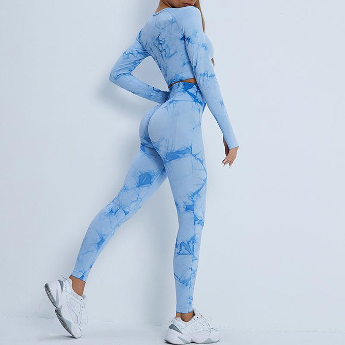 Women's Tie-Dye Long Sleeve Stretch Yoga Tights Fitness Sets