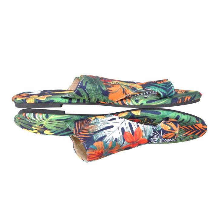Womens Tropical Floral Toe Loop Slide Sandals Multicolor Botanical Flat Size 420