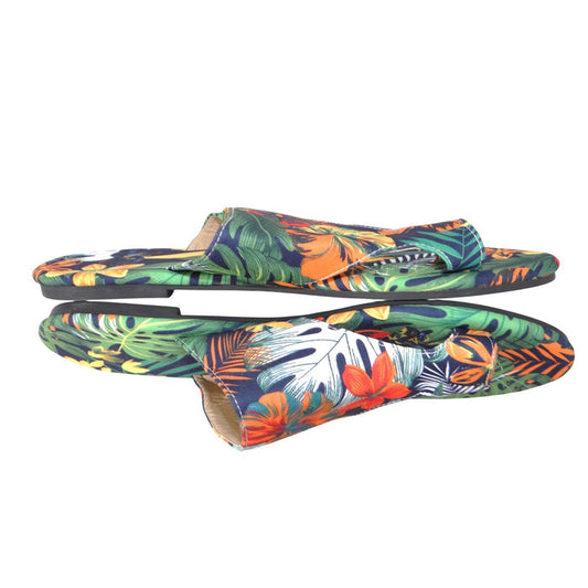 Womens Tropical Floral Toe Loop Slide Sandals Multicolor Botanical Flat Size 420