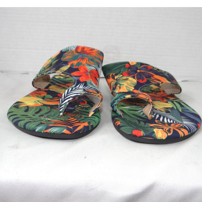 Womens Tropical Floral Toe Loop Slide Sandals Multicolor Botanical Flat Size 423