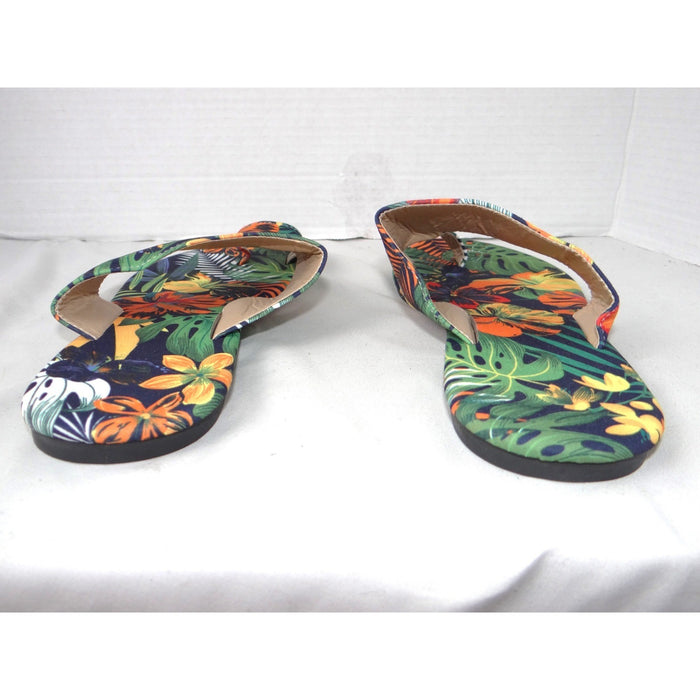 Womens Tropical Floral Toe Loop Slide Sandals Multicolor Botanical Flat Size 424