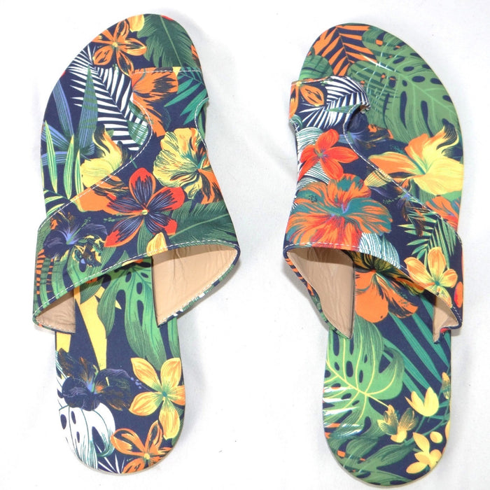 Womens Tropical Floral Toe Loop Slide Sandals Multicolor Botanical Flat Size 425