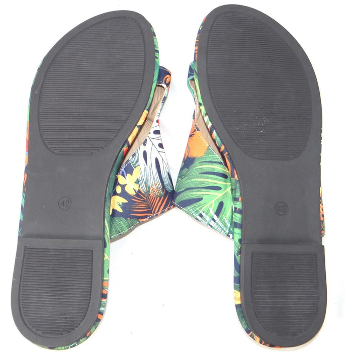 Womens Tropical Floral Toe Loop Slide Sandals Multicolor Botanical Flat Size 426