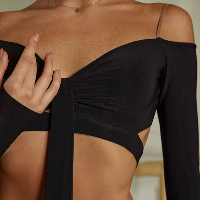 Women's V-Neck Sling Long Sleeve Dance Tops Practice DanceWear