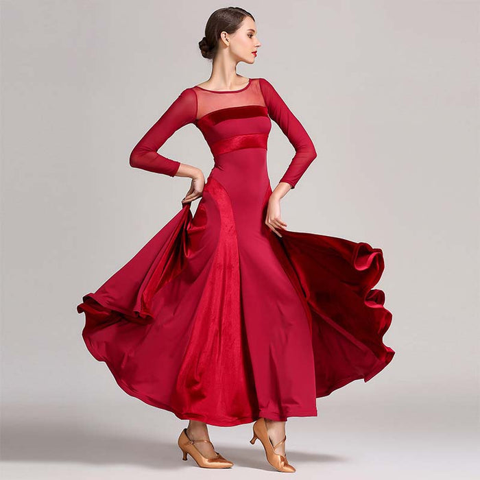 Women's Velvet Long Sleeve Modern Dance Dress Ballroom Dance Costume Training Performance
