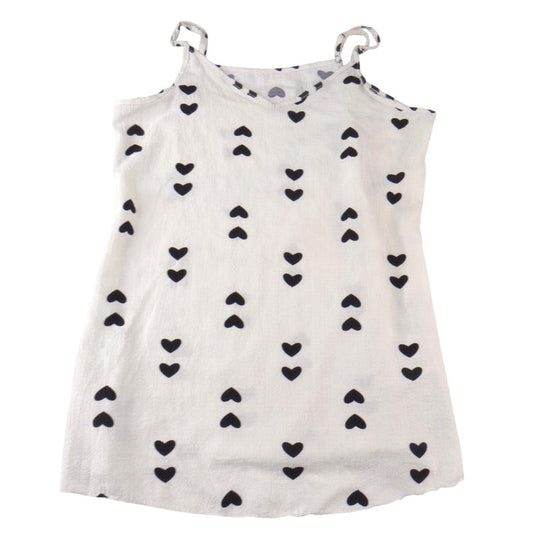 Womens White Black Heart Print V Neck Cami Adjustable Straps Top Size M0