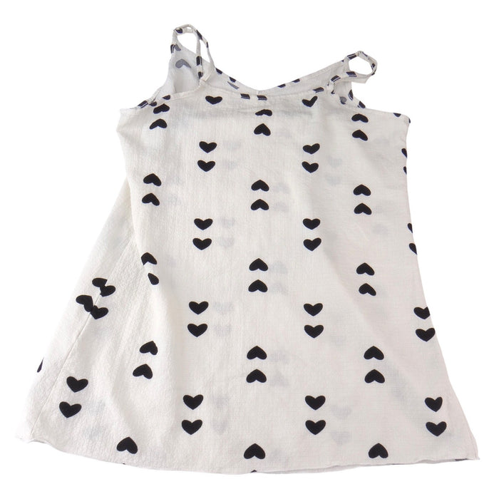 Womens White Black Heart Print V Neck Cami Adjustable Straps Top Size M2