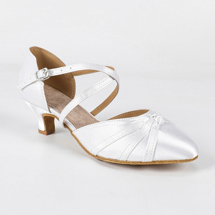Women's White Satin Customized Heel Closed Toe Ballroom Dance Shoes Wedding Dance Shoes