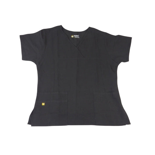 WonderWink Four Stretch Black Scrub Top V Neck Short Sleeve Medical Uniform L0